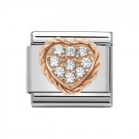 Nomination 9ct Rose Gold Heart White CZ Pave Charm.