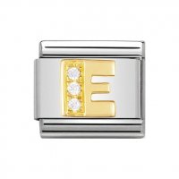 Nomination 18ct Gold CZ set Initial E Charm.