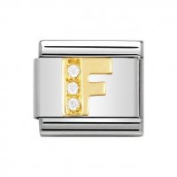 Nomination 18ct Gold CZ set Initial F Charm.