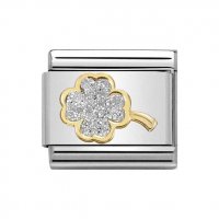 Nomination 18ct Gold 4 Leaf Clover Glitter Plate Charm.