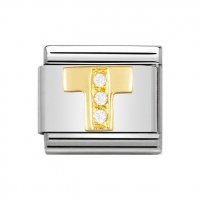 Nomination 18ct Gold CZ set Initial T Charm.