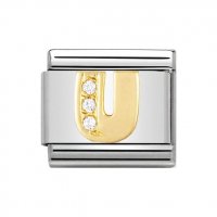 Nomination 18ct Gold CZ set Initial U Charm.