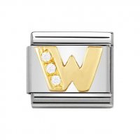 Nomination 18ct Gold CZ set Initial W Charm.