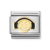Nomination 18ct Gold Cartoon Smile with Headphones Charm.