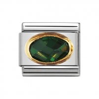 Nomination 18ct Gold CZ set Emerald Green Oval Faceted Charm.