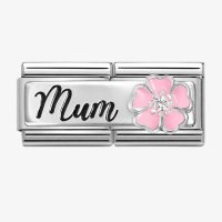 Nomination Double Silver CZ Pink Flower Mum Charm