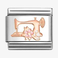 Nomination 9ct Rose Gold & Enamel Sewing Machine with Flowers Charm