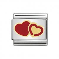 Nomination 18ct & Enamel Double Red Hearts Charm.