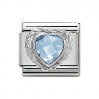 Nomination Silver Light Blue Heart shaped Faceted CZ Rope Edge Charm
