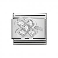 Nomination Silver Shine CZ Four Leaf Clover Classic Charm