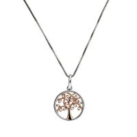 Azendi Sterling Silver Rose Gold CZ Tree of Life pendant on 18" Box chain