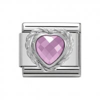 Nomination Silver Pink Heart shaped Faceted CZ Rope Edge Charm
