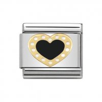 Nomination Enamel & 18ct Black Heart with White Dots Charm.