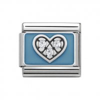 Blue Heart Nomination Silver Cubic Zirconia Classic Charm