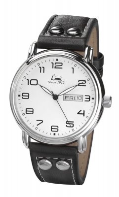Limit Gents Stainless Steel Day and Date Wht Dial Black Studded Strap Watch