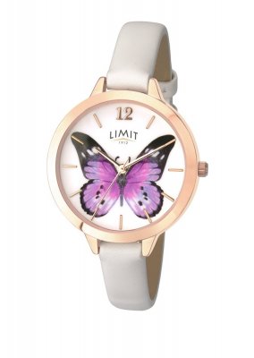 Limit Ladies Secret Garden RG Purple Butterfly White Strap Watch