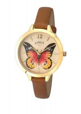 Limit Ladies Secret Garden Orange Butterfly GP Dial Tan Strap Watch