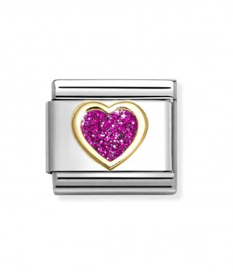 Nomination 18ct Gold Glitter Fuchsia Heart Charm.