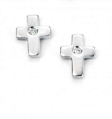 Silver D For Diamond Cross Stud Earrings