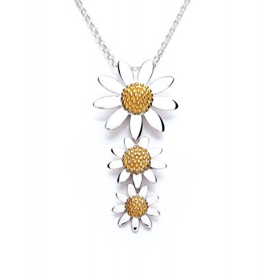 Sterling Silver Vintage Daisy Triple Drop Pendant & Chain