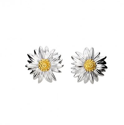 Silver Marigold October Birthday Flower Earrings