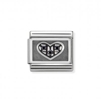 Nomination Silver Black CZ Oxidised Heart Charm