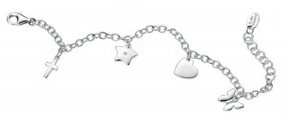 Silver D For Diamond Butterfly, heart, star and cross charm bracelet