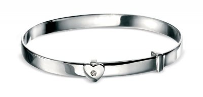 Silver D For Diamond Heart Bangle