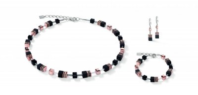 GeoCUBE® Necklace, Bracelet & Earring Set Onyx Black-rose gold