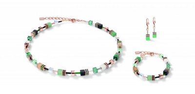 Necklace, Bracelet & ERs Set GeoCUBE® Swarovski® Crystals & Gemstones green-beige