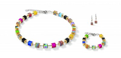 GeoCUBE® Necklace, Bracelet & Earring Set Crystals Malachite Multicolour gold