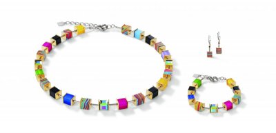 GeoCUBEÂ® Necklace, Bracelet & Earring Set Crystals Malachite Multicolour gold