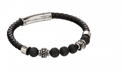 Fred Bennett Black Lava Bead Leather Bracelet