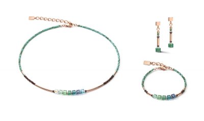 Necklace, Bracelet & Earrings Set GeoCUBE® shades of green-petrol