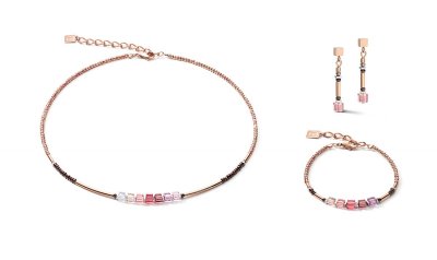 Necklace, Bracelet & Earrings Set GeoCUBE® shades of Pink-Lilac