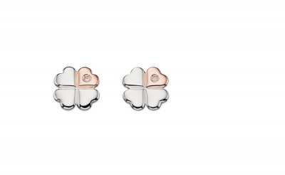 Silver Rose Gold Plated D For Diamond Clover Earrings