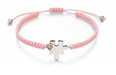 Silver D For Diamond Mother & child jigsaw pink macrame Bracelet