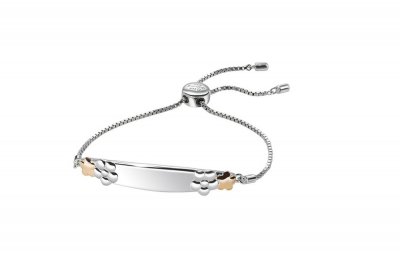 Silver D For Diamond ID Toggle Bracelet With Rose Gold Plated Flowers