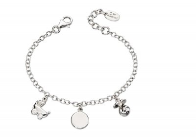 Silver D For Diamond Buggy, disc and dummy charm Bracelet