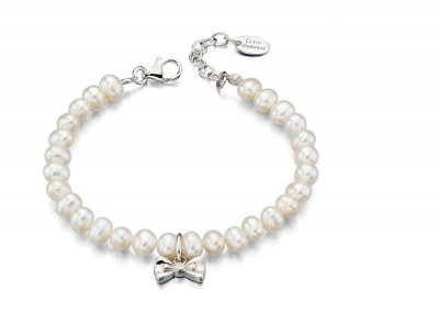 Silver D For Diamond Bow pearl bracelet