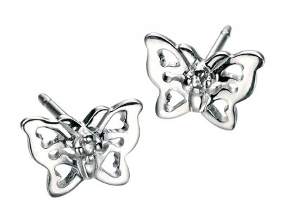 Silver D For Diamond Butterfly Stud Earrings