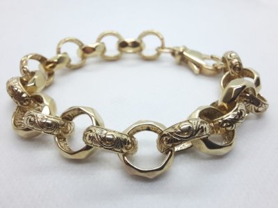 Gold Bold Round Belcher Link Gents Bracelet