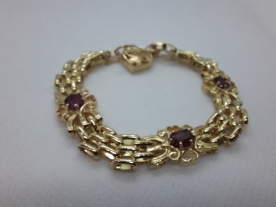 Gold Garnet set Ladies Gate Bracelet