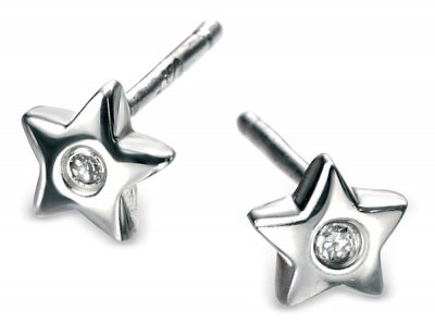 Silver D For Diamond Star Stud Earrings