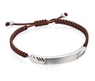 Silver D For Diamond Chevron Diamond Cut Brown Bracelet