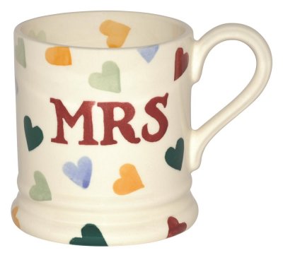Emma Bridgewater Polka Heart Mrs 1/2 pint mug.