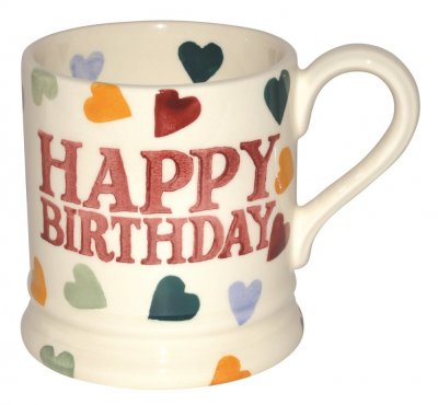 Emma Bridgewater Polka Heart Happy Birthday 1/2 pint mug.