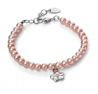 Silver D For Diamond Rose pearl bracelet with flower charm