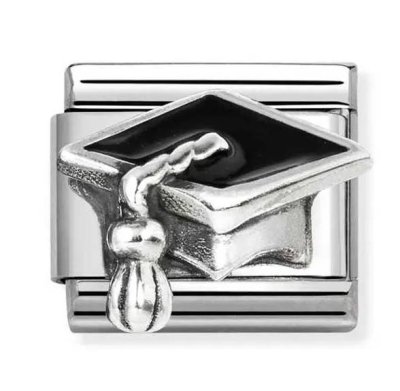 Nomination Classic Silver Enamel Black Graduation Hat Charm
