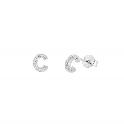 Silver Mini Letter C Stud Earrings